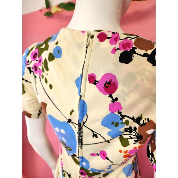 Size Medium Large | Vintage 1970's Buttercream Pink Blue Floral Babydoll Dress - Picture 3 of 10